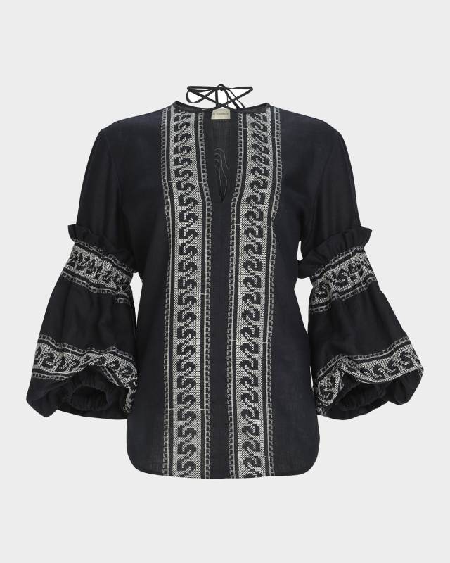 Lucaya Embroidered Balloon-Sleeve Blous